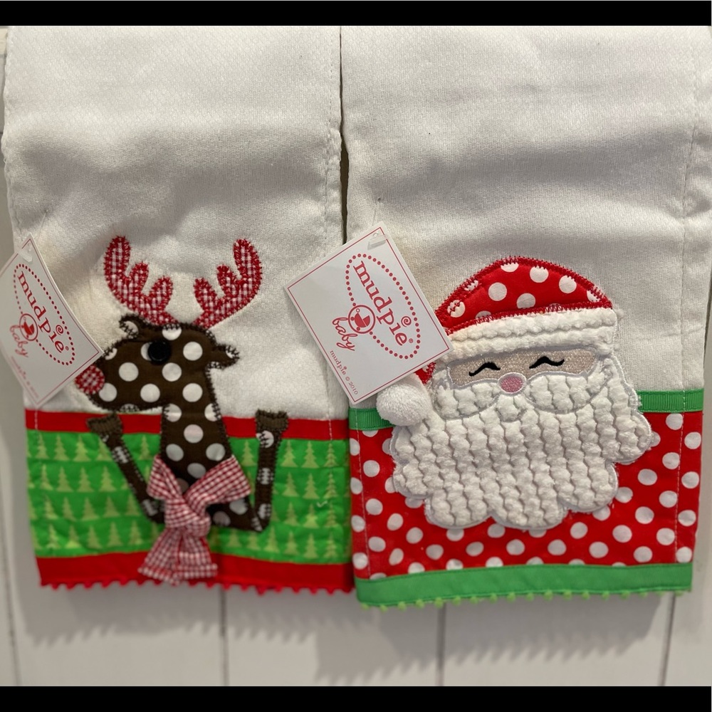 Santa and reindeer Mudpie burp cloths